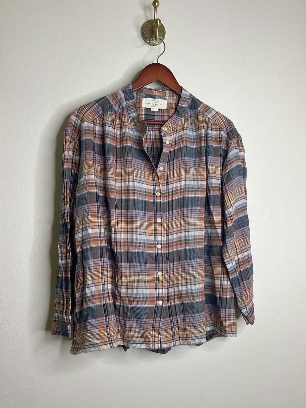 Trovata 100% Cotton Striped Plaid Multicolor Lily Blouse Long Sleeve Button Down